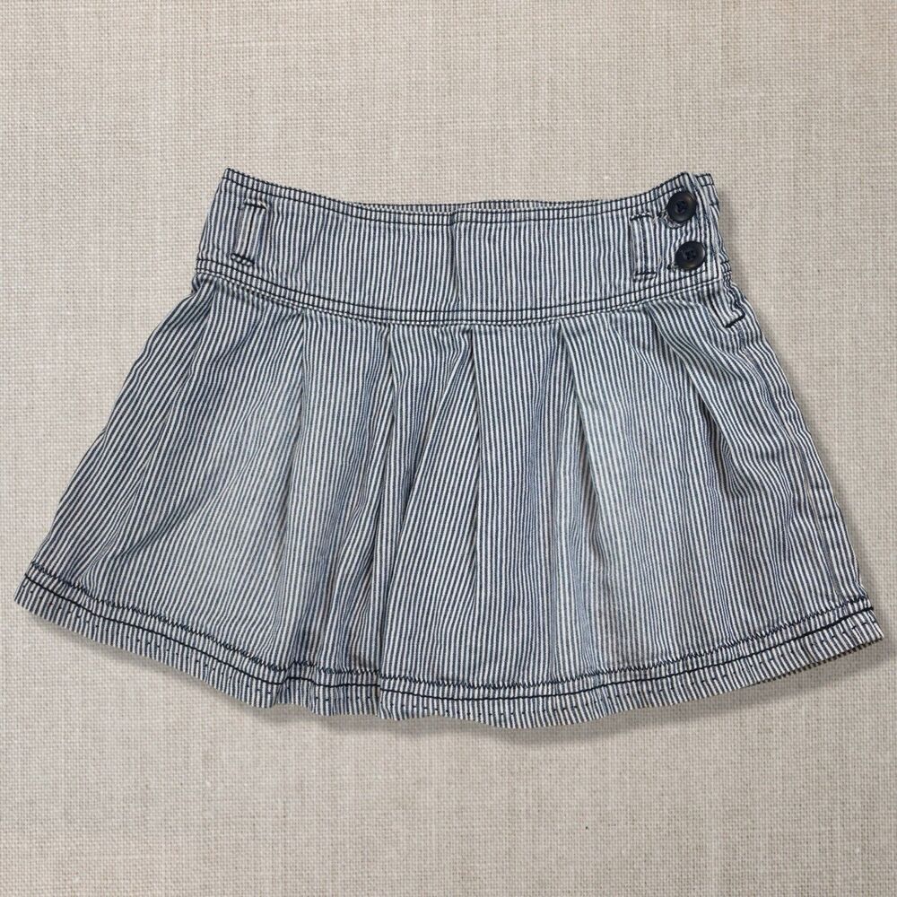 Mini Boden Blue White Stripe Pleated Skirt Girls Size 6-8 Cotton Pinstriped